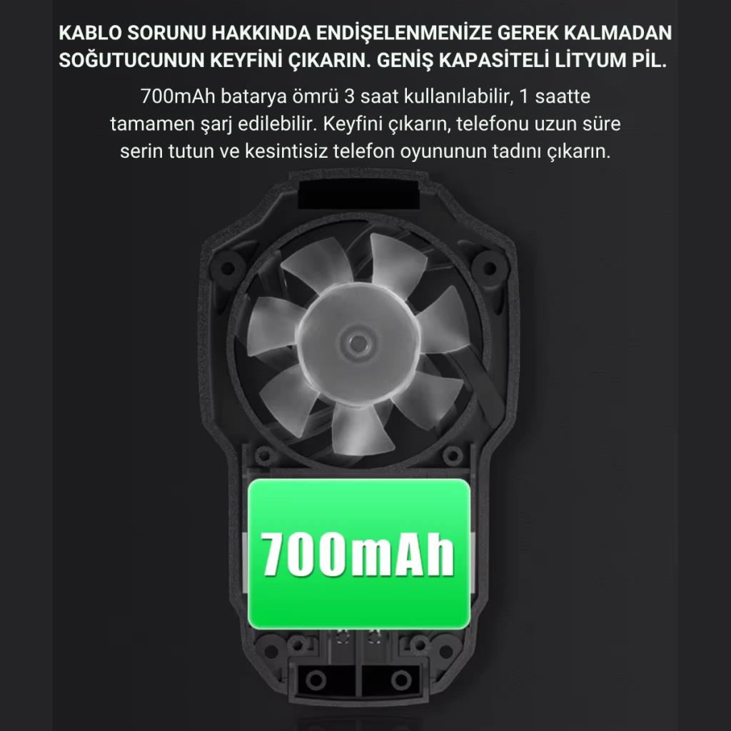 Polham 700mAh Şarjlı RGB Işıklı Sessiz 6000RPM Telefon Soğutucu Fan, Universal 3 Vitesli Süper Soğutucu