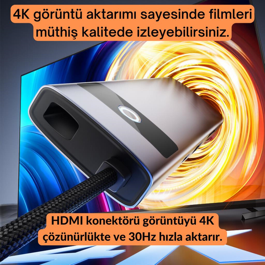 Polham 8in1 100W Type C Çoğaltıcı Hub, 2x USB, 2x PD Type C, 1x TF/SD, 1x 4K HDMİ, 1x RJ45 Çoğaltıcı Adaptör