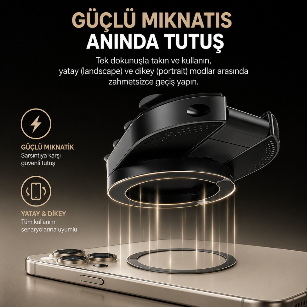 Polham Ahtapod Tipi Katlanabilir 360 Derece Döner Manyetik Telefon Tutucu – Güçlü Vakumlu Çok Amaçlı Stand