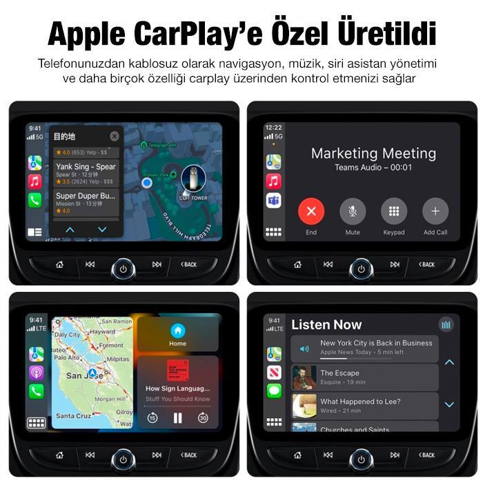 Polham Araç İçi İphone Cihazlar İçin Kablosuz Apple CAR PLAY Adaptörü, Wireless Carplay Çevirici 