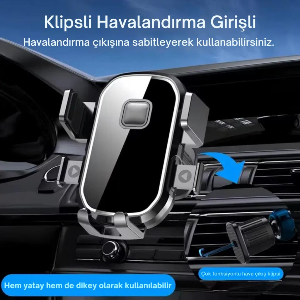 Polham Araç İçi Klipsli Havalandırma Girişli Telefon Tutucu, Üçgen Tasarımlı Kilit Sistemli Titremez Tutucu
