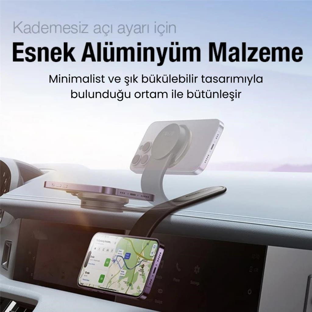 Polham Araç İçi Torpido Üstü, Cam ve Ekrana Yapışan Katlanabilir Manyetik Telefon Tutucu, Masaüstü Tutucu