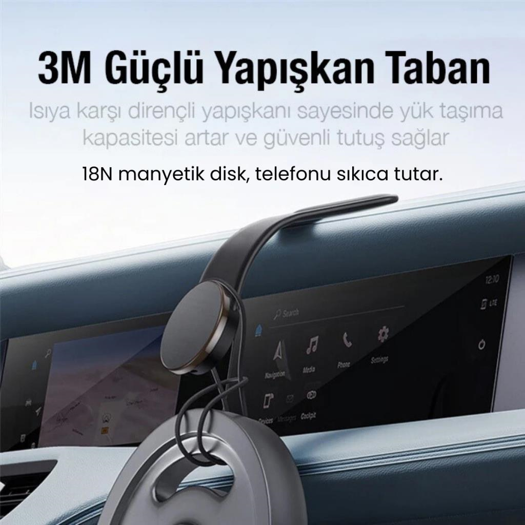 Polham Araç İçi Torpido Üstü, Cam ve Ekrana Yapışan Katlanabilir Manyetik Telefon Tutucu, Masaüstü Tutucu
