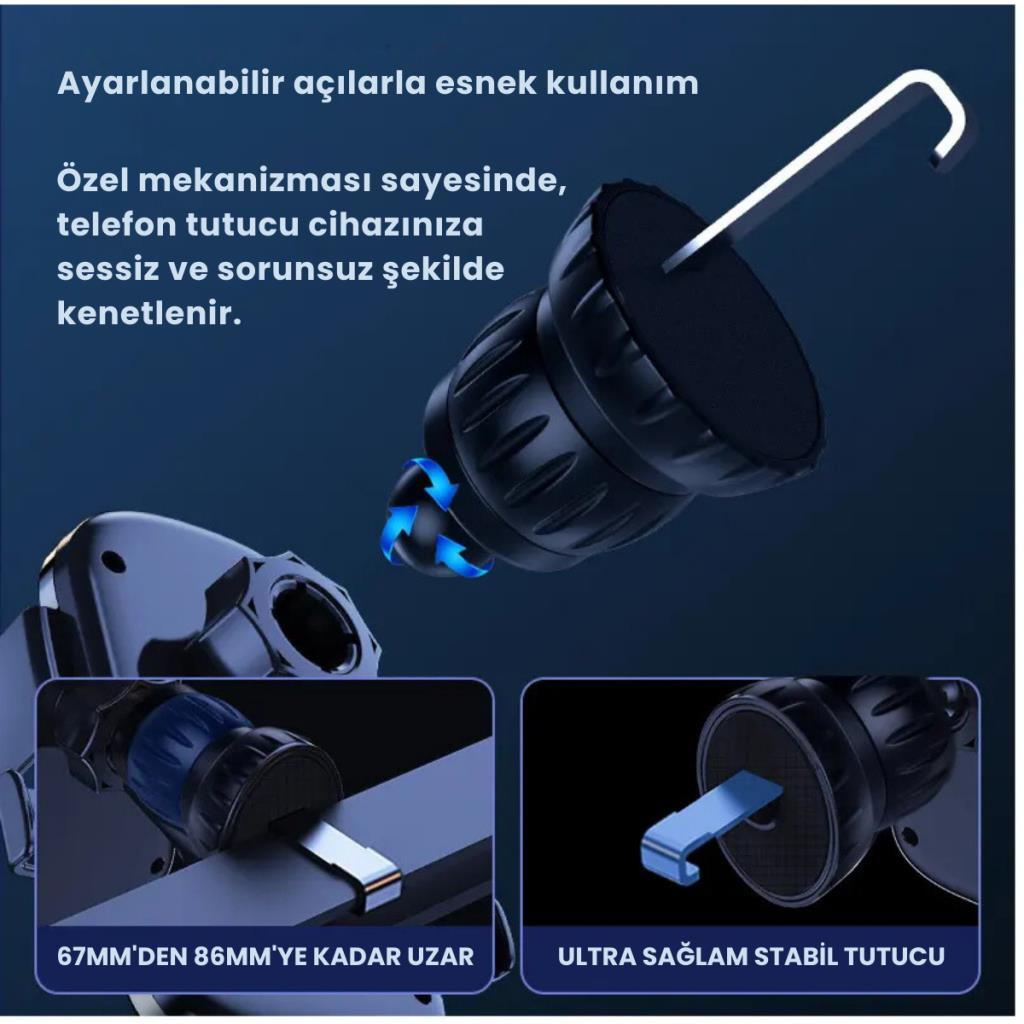 Polham Araç İçi V Tipi Klipsli Havalandırma Girişli Telefon Tutucu, Kilit Sistemli Titremez Tutucu