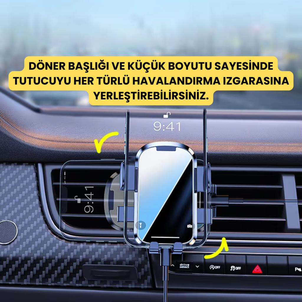 Polham Araç İçi V Tipi Klipsli Havalandırma Girişli Telefon Tutucu, Kilit Sistemli Titremez Tutucu