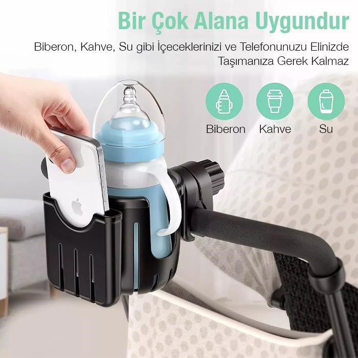 Polham Bebek Arabası için Telefon ve Bardak, Biberon Tutucu, Gidon Uyumlu Telefon ve Bardak Tutucu
