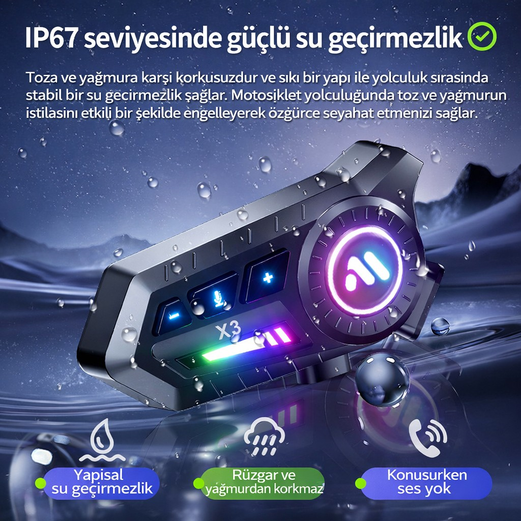 Polham BT6.0 Intercom Kask Kulaklık – IPX67 Su Geçirmez, Gürültü Engelleme, Çift Telefon Destekli, 500Mah Şarjlı