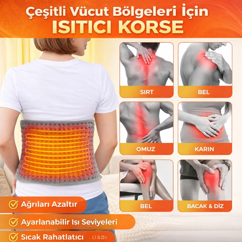 Polham Elektrikli 3 Kademe Isı – Zaman Ayarlı Isıtmalı Korse, Bel, Sırt, Omuz, Karın, Bacak Diz Isıtıcı Kemer