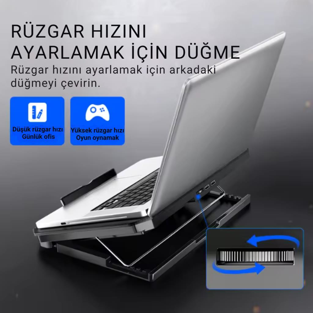 Polham Hızı Ayarlanabilir Laptop Soğutucu Notebook Standı - 4 Kademeli Yükseklik Ayarlı, 2 USB Girişli Stand