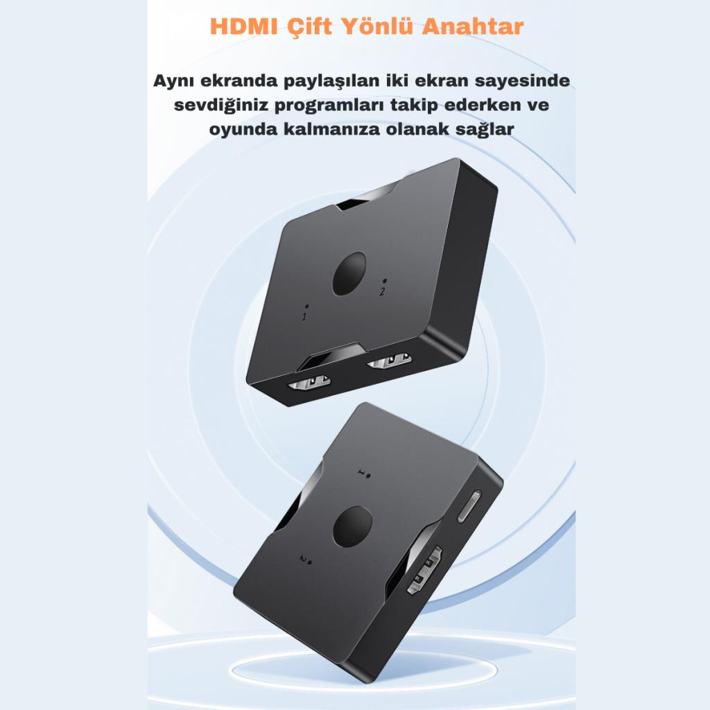 Polham Jazos 2in1 Çift Yönlü HDMI Switch Adaptör, 4K 60Hz, Çift Ekran Bağlantılı Çevirici, TV,PC,Projektör