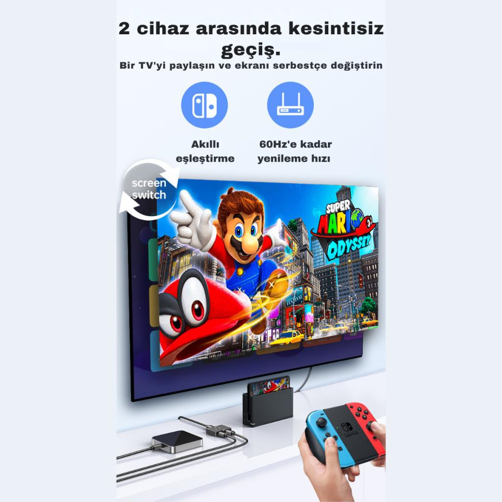 Polham Jazos 2in1 Çift Yönlü HDMI Switch Adaptör, 4K 60Hz, Çift Ekran Bağlantılı Çevirici, TV,PC,Projektör