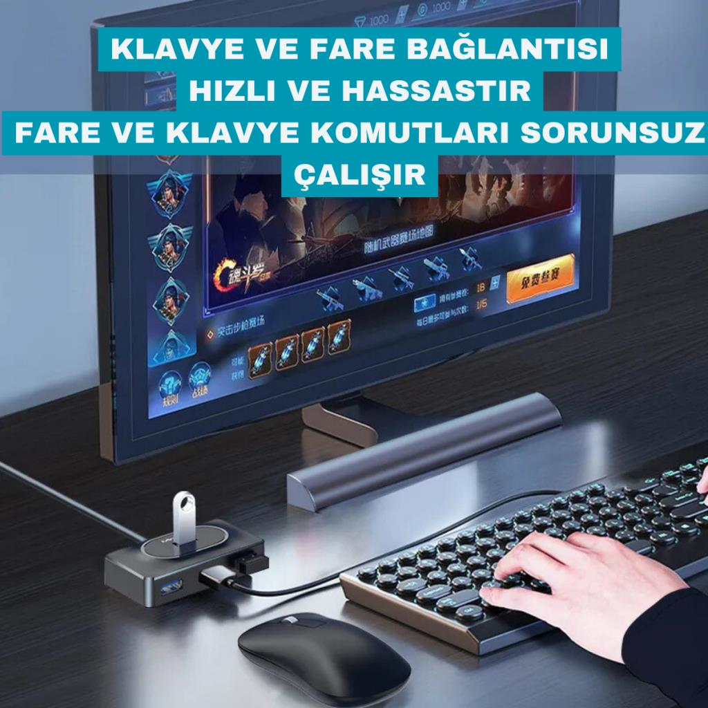 Polham Jazos 4in1 Type C to 4x USB 3.0 Çoğaltıcı Hup Adaptör, Klavye, Mouse, Yazıcı, USB Okuyucu