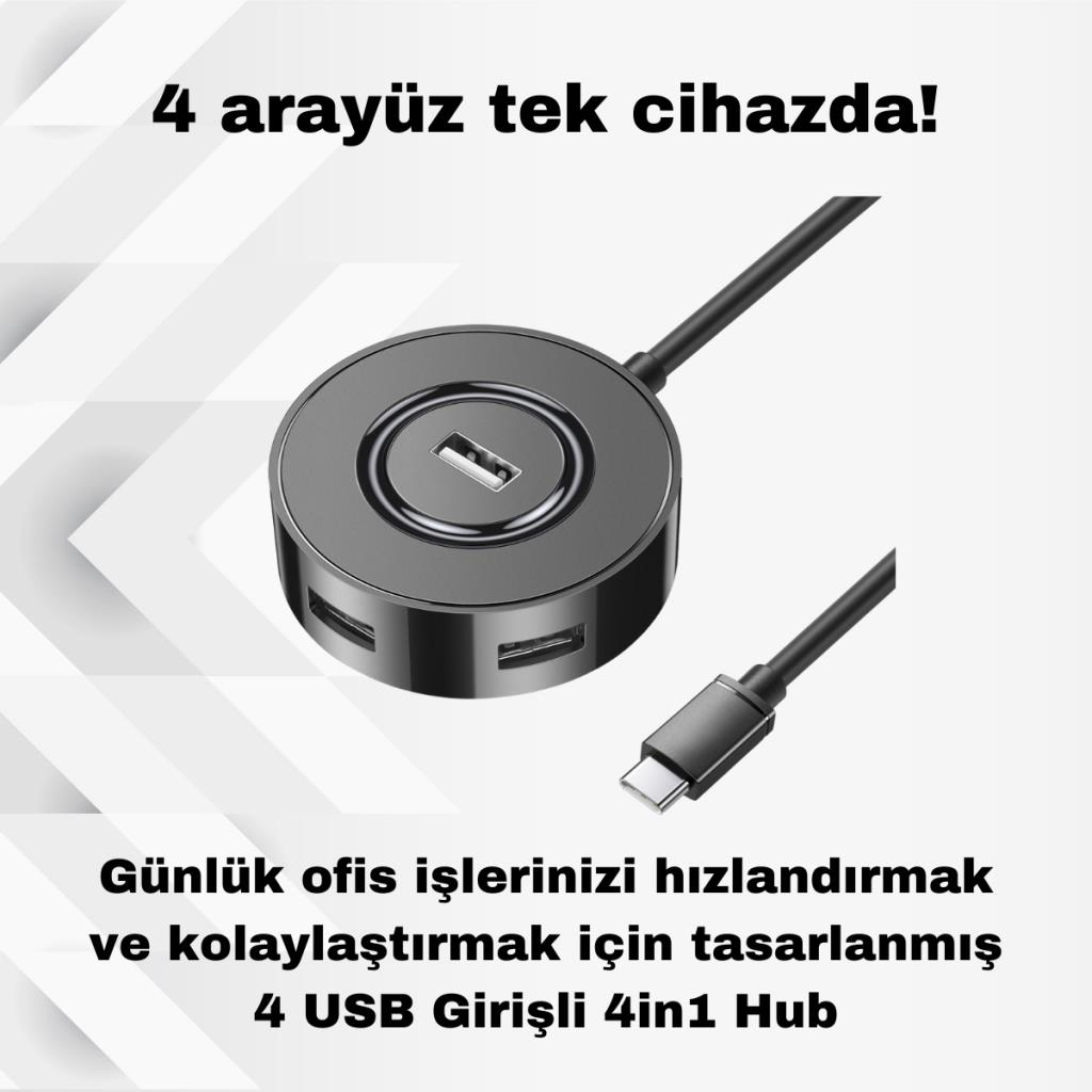 Polham Jazos 4in1 Type C to 4x USB 2.0 Çoğaltıcı Okuyucu Hup Adaptör, Klavye, Mouse, Yazıcı, USB Okuyucu