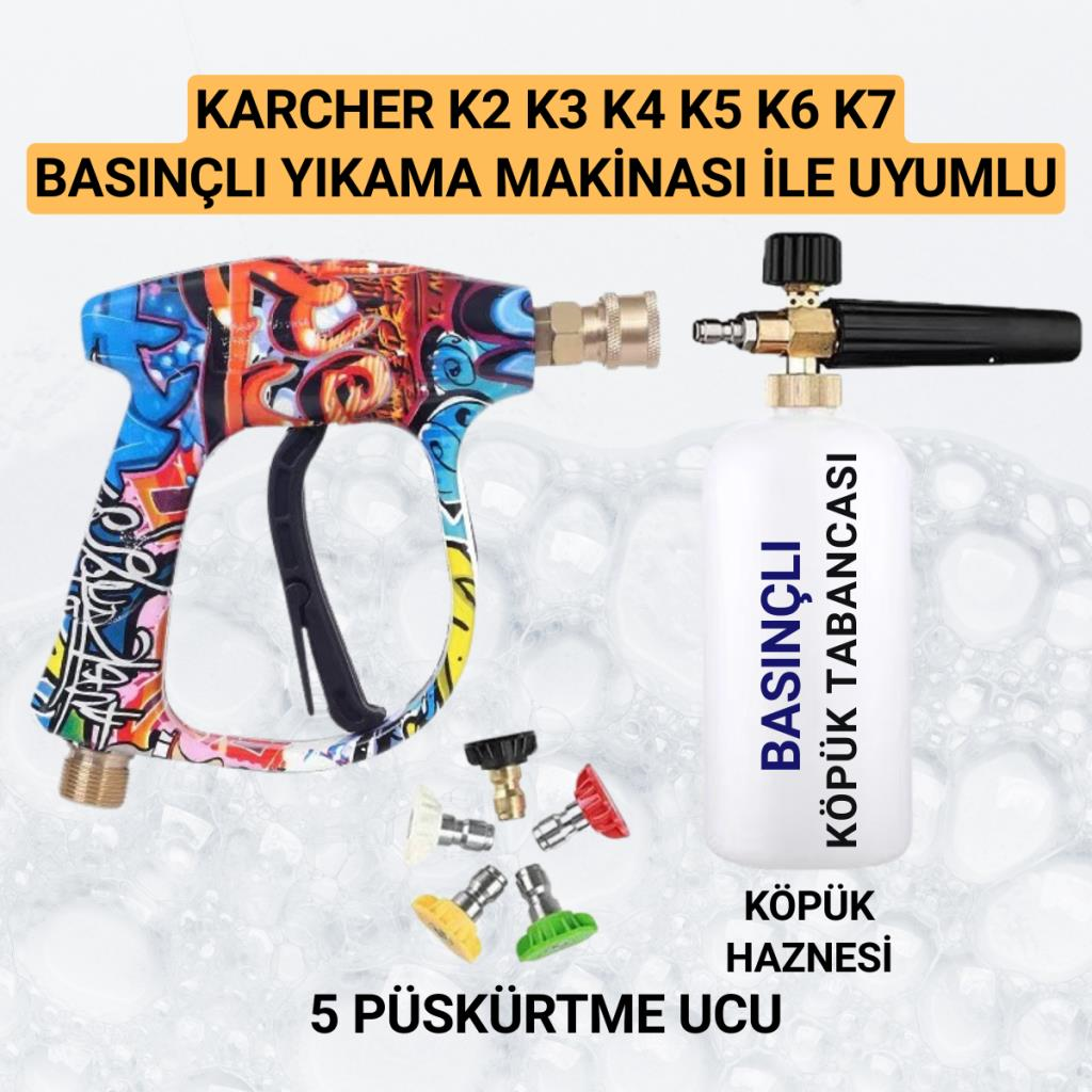 Polham Karcher K Serisi İle Uyumlu Basınçlı Yıkama Makineleriyle Uyumlu Profesyonel Araç Yıkama Tabanca Seti