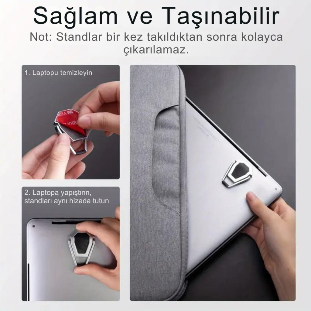 Polham Kaymaz Metal 2 adet 5MM 3M Yapışkanlı Katlanabilir Ultra Mini Laptop Standı,Portatif Taşınabilir