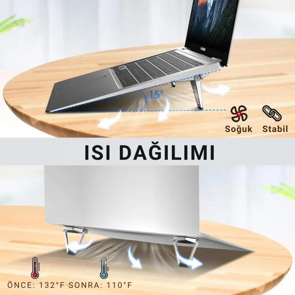 Polham Kaymaz Metal 2 adet 5MM 3M Yapışkanlı Katlanabilir Ultra Mini Laptop Standı,Portatif Taşınabilir