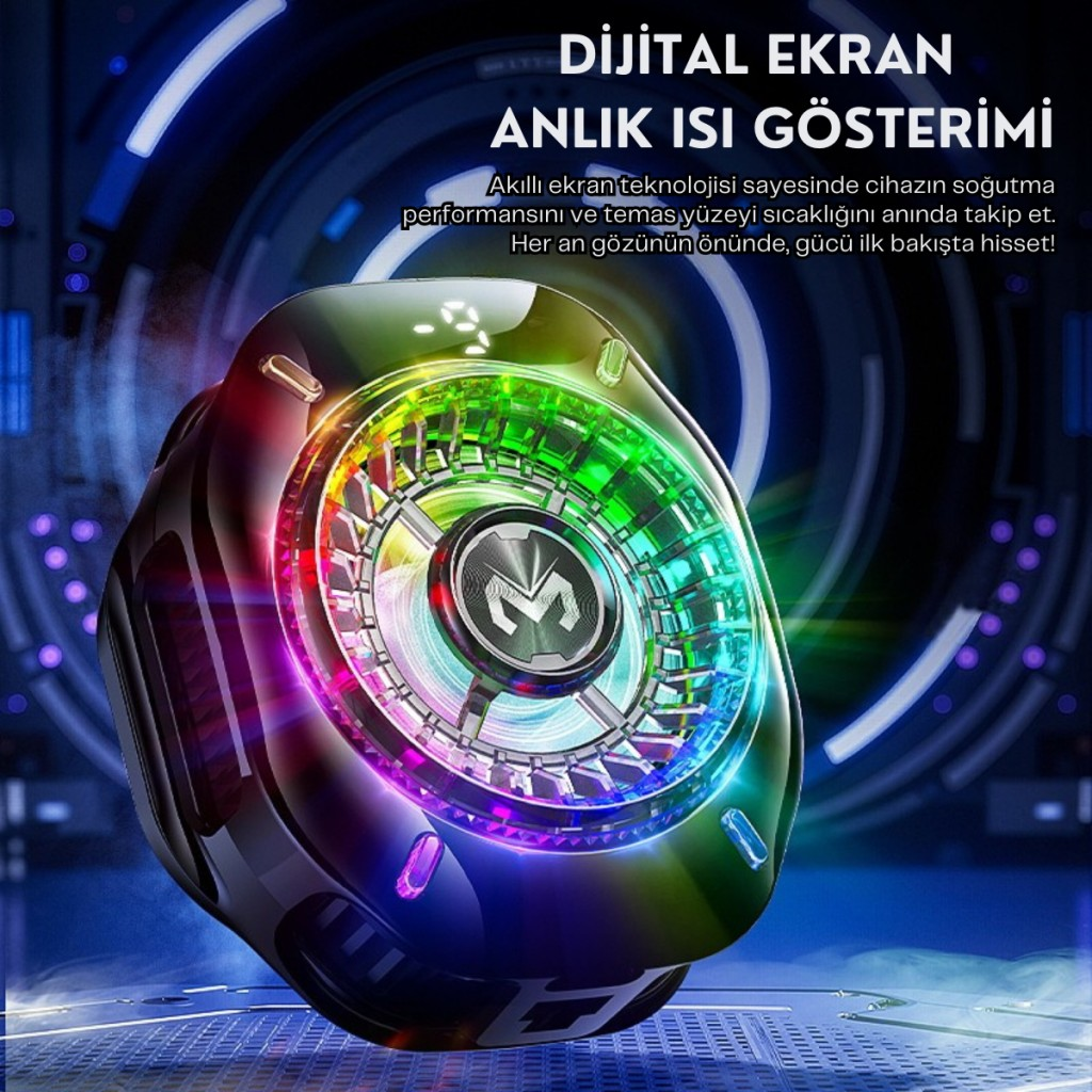 Polham MagSafe ve Klipsli Süper Hızlı Telefon Soğutucu | 5000RPM, RGB LED, Dijital Isı Göstergeli