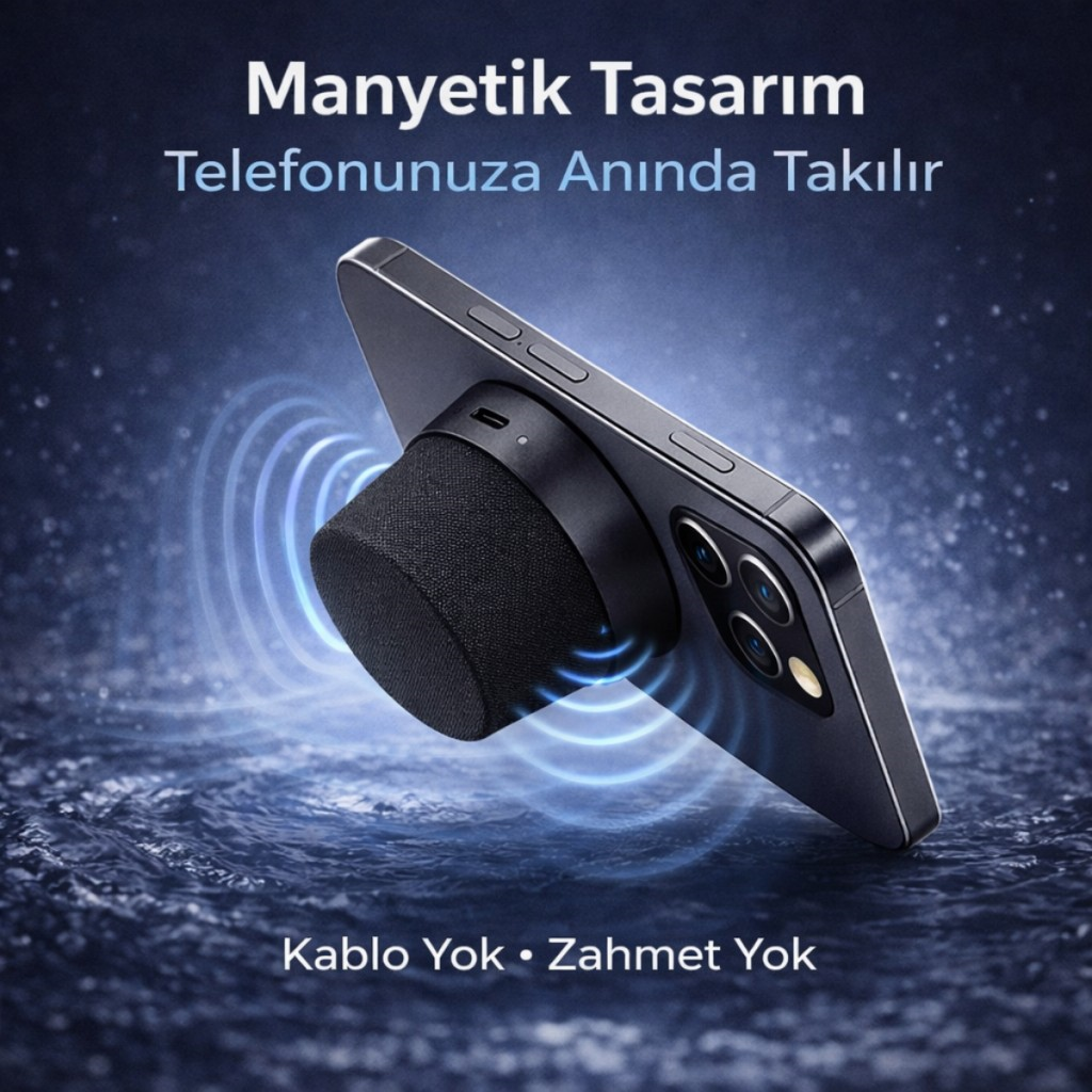 Polham Manyetik Mini Bluetooth Hoparlör – IPX6 Su Geçirmez Taşınabilir Güçlü Bass Stereo Speaker