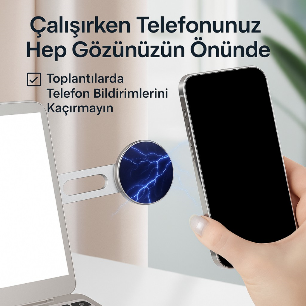 Polham Manyetik Telefon Tutucu | Laptop, Araba Ekranı ve Monitör Uyumlu – Güçlü Mıknatıs, İz Bırakmayan Yapışkan, Katlanabilir Alüminyum