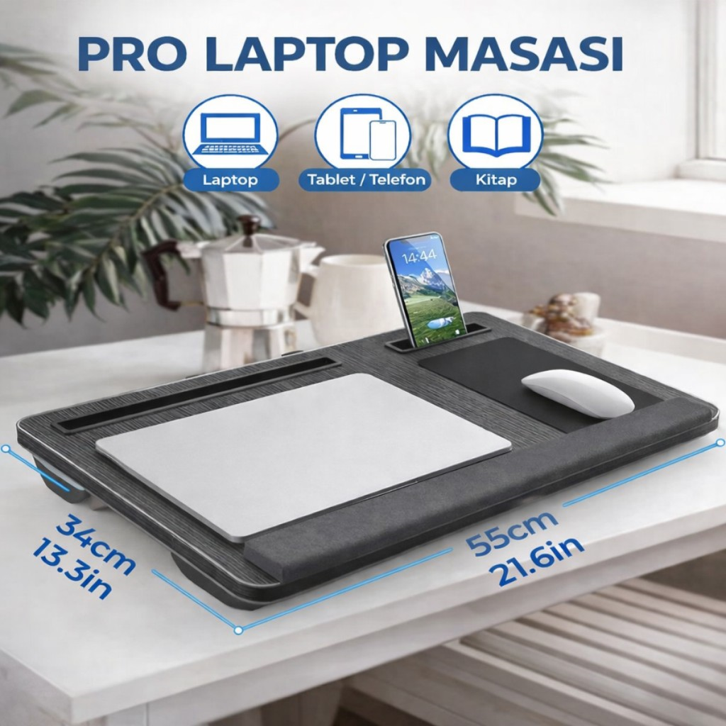 Polham Minderli Bilek Destekli Telefon Tutuculu Mouse Padli Taşınabilir Laptop Masası – Dizüstü Çalışma Sehpası
