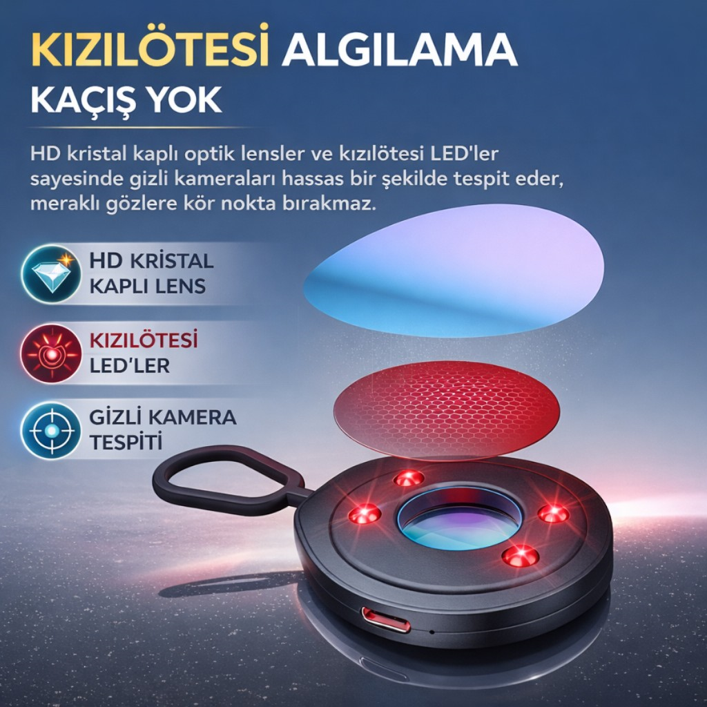 Polham Mini Taşınabilir Kızılötesi Kamera Dedektörü | RF Sinyal Tespiti | Şarjlı | Otel, Airbnb Güvenlik Cihazı