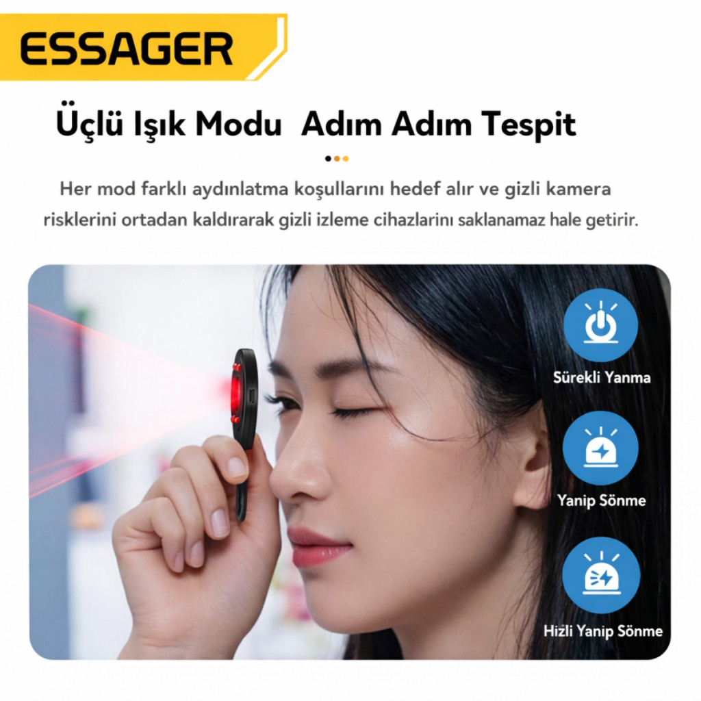 Polham Mini Taşınabilir Kızılötesi Kamera Dedektörü | RF Sinyal Tespiti | Şarjlı | Otel, Airbnb Güvenlik Cihazı