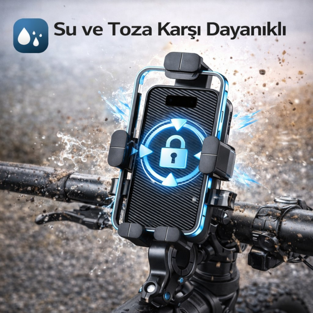 Polham Otomatik Kilit Sistemli Sarsılmaz Düşmez Gidon Uyumlu Bisiklet, Motosiklet Telefon Tutucu 
