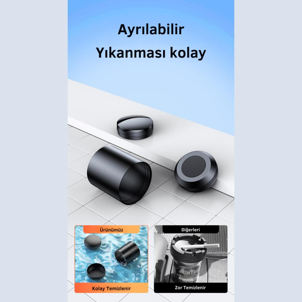 Polham Premium Led Işıklı Kapaklı Araç İçi Küllük, Yıkanabilir, Koku Önleyici Sigara Tutuculu Küllük