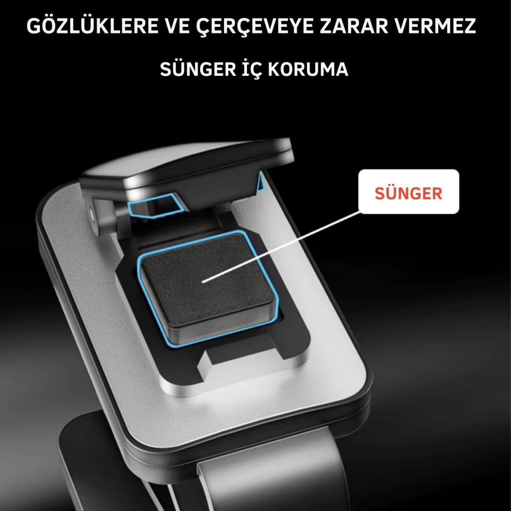 Polham Premium Mandallı Klipsli Araç İçi Gözlük Tutucu, Güneşlik Uyumlu Çerçeve Korumalı Süngerli Tutucu