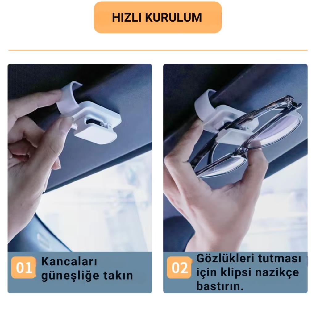 Polham Premium Mandallı Klipsli Araç İçi Gözlük Tutucu, Güneşlik Uyumlu Çerçeve Korumalı Süngerli Tutucu