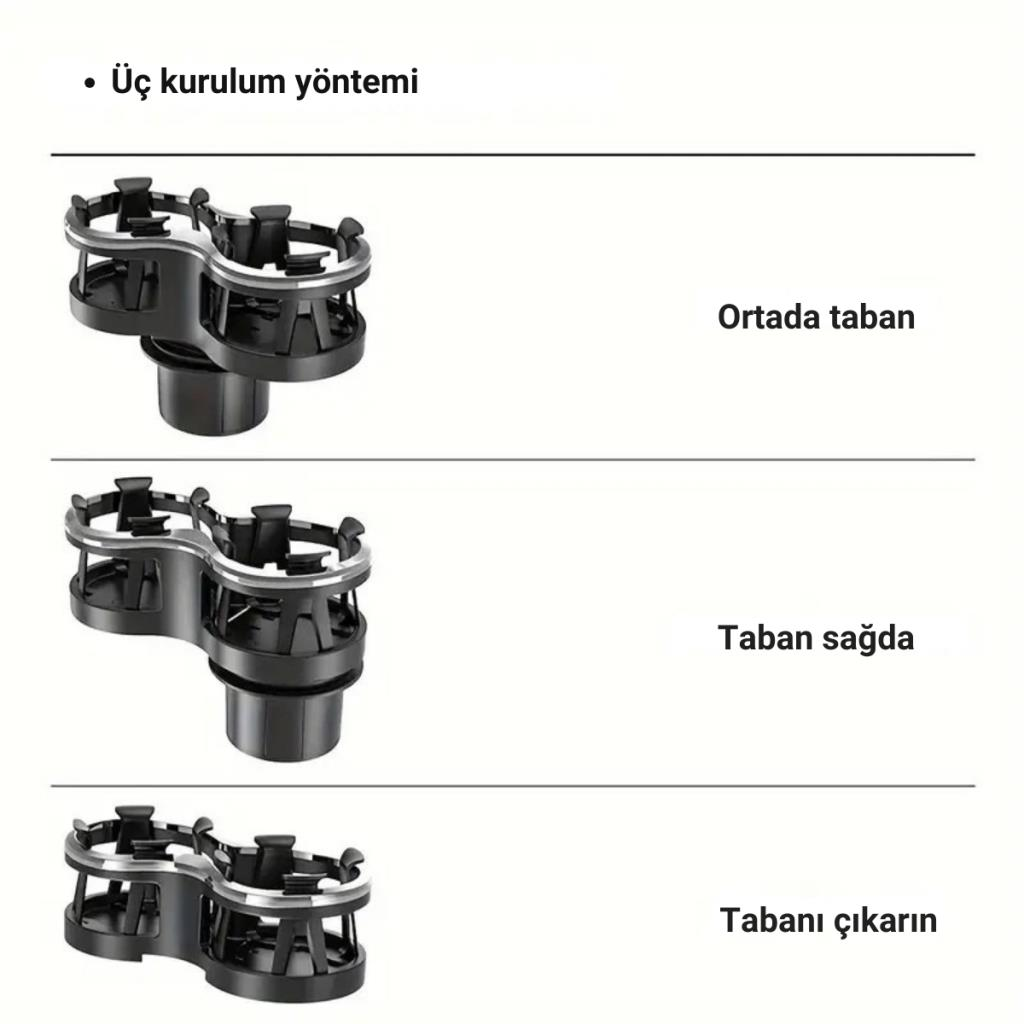 Polham Premium Oto Araç İçi Çift Bardak İçecek Tutucu, Torpido Üstü ve Bardaklık Montajlı Bardak Tutucu