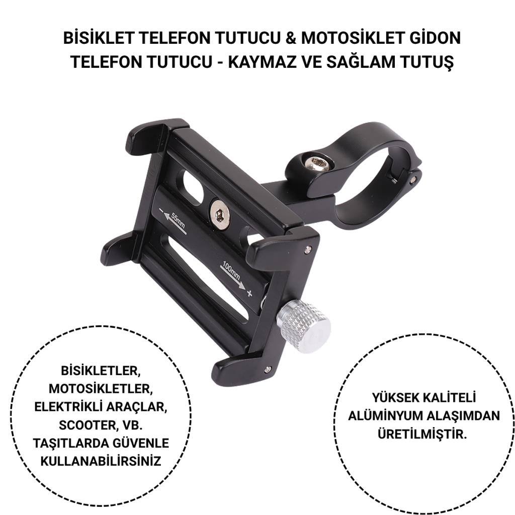 Polham Pro Seri Gidon Uyumlu Motorsiklet Telefon Tutucu, Bisiklet, Scooter Uyumlu Sıkıştırmalı Tutucu