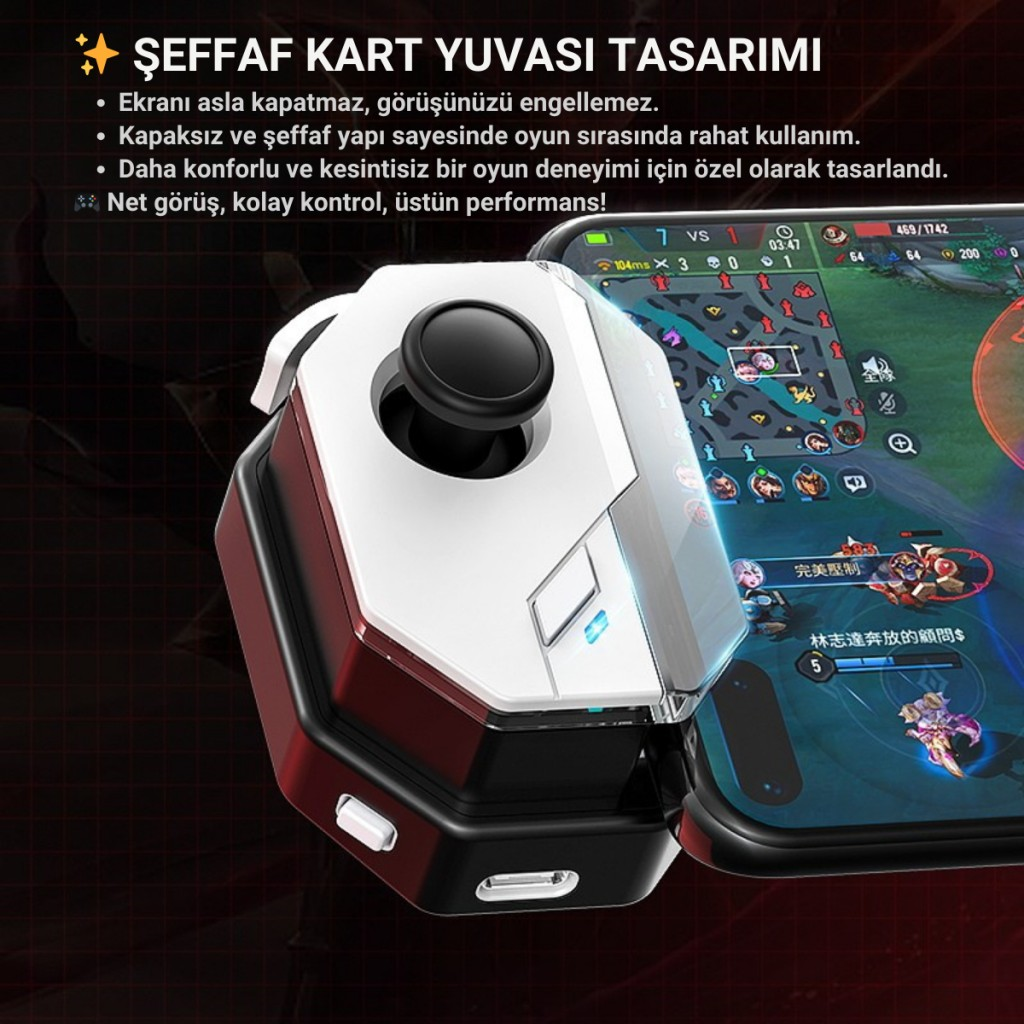 Polham Profesyonel Mobil Oyun Joystick | iOS & Android Uyumlu, Oyun Kontrol Cihazı, Tak-Çalıştır
