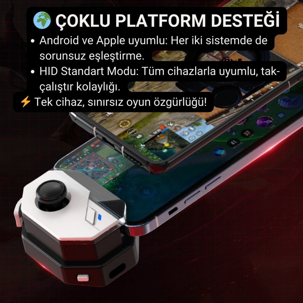 Polham Profesyonel Mobil Oyun Joystick | iOS & Android Uyumlu, Oyun Kontrol Cihazı, Tak-Çalıştır