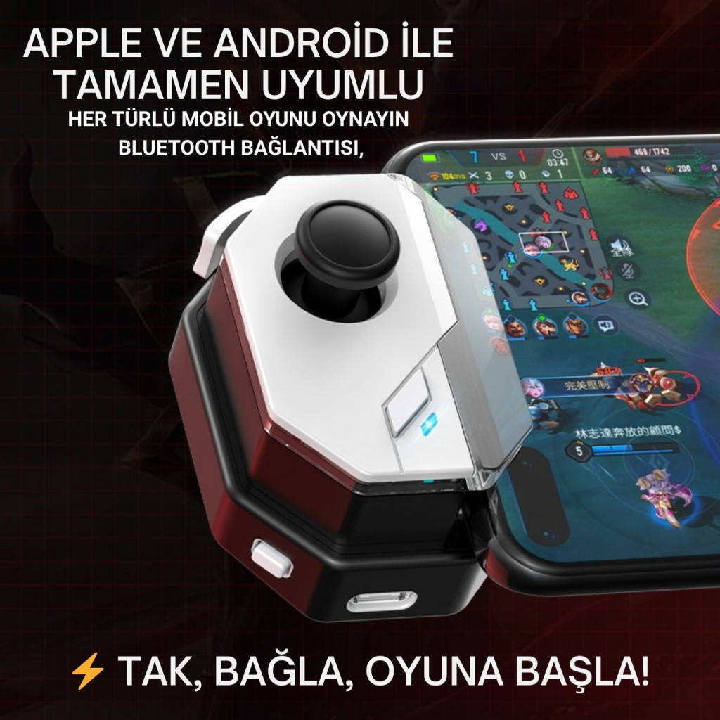 Polham Profesyonel Mobil Oyun Joystick | iOS & Android Uyumlu, Oyun Kontrol Cihazı, Tak-Çalıştır