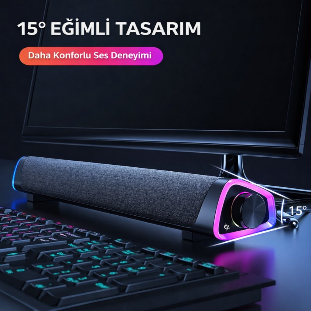 Polham RGB Işıklı Bluetooth 5.3 Soundbar Hoparlör | Güçlü Bas | Aux 3.5MM Giriş | TV & Bilgisayar Ses Sistemi