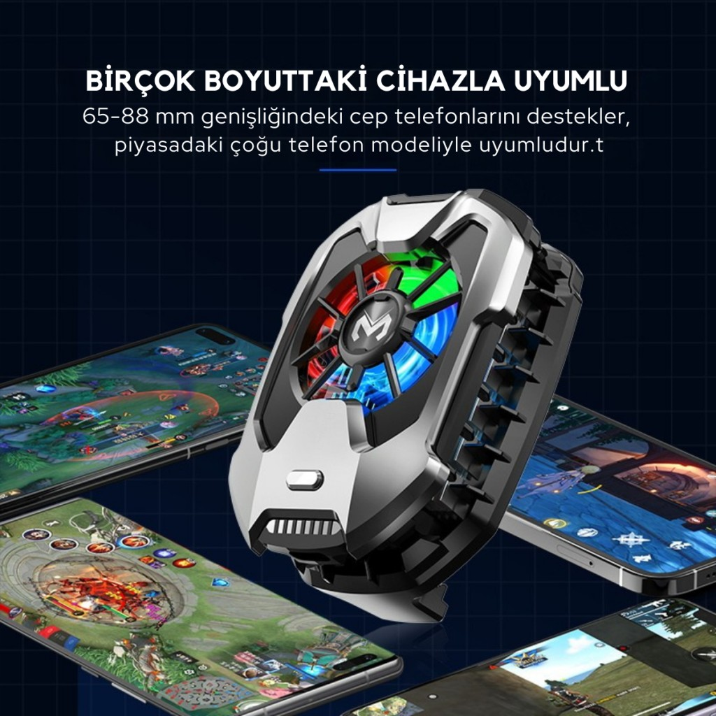 Polham RGB Işıklı Turbo Telefon Soğutucu | 6000 RPM Turbo Fan, Fırtına Tip Soğutma, Telefon Soğutucu
