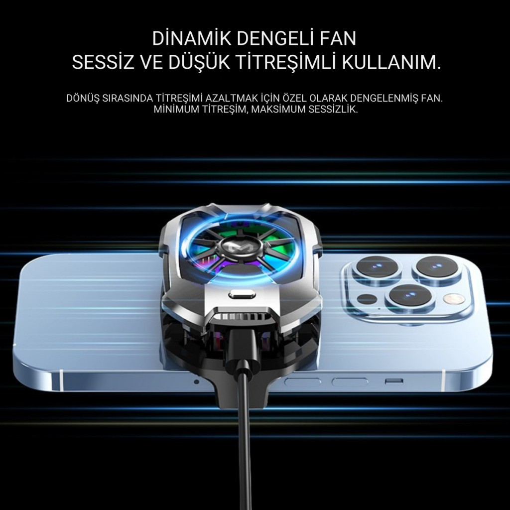 Polham RGB Işıklı Turbo Telefon Soğutucu | 6000 RPM Turbo Fan, Fırtına Tip Soğutma, Telefon Soğutucu