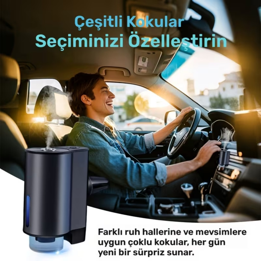 Polham Şarjlı Araç İçi Koku Yayıcı – 200 mAh – 3 Kokulu Kartuş – Ayarlanabilir Koku Modları- Modern Tasarım