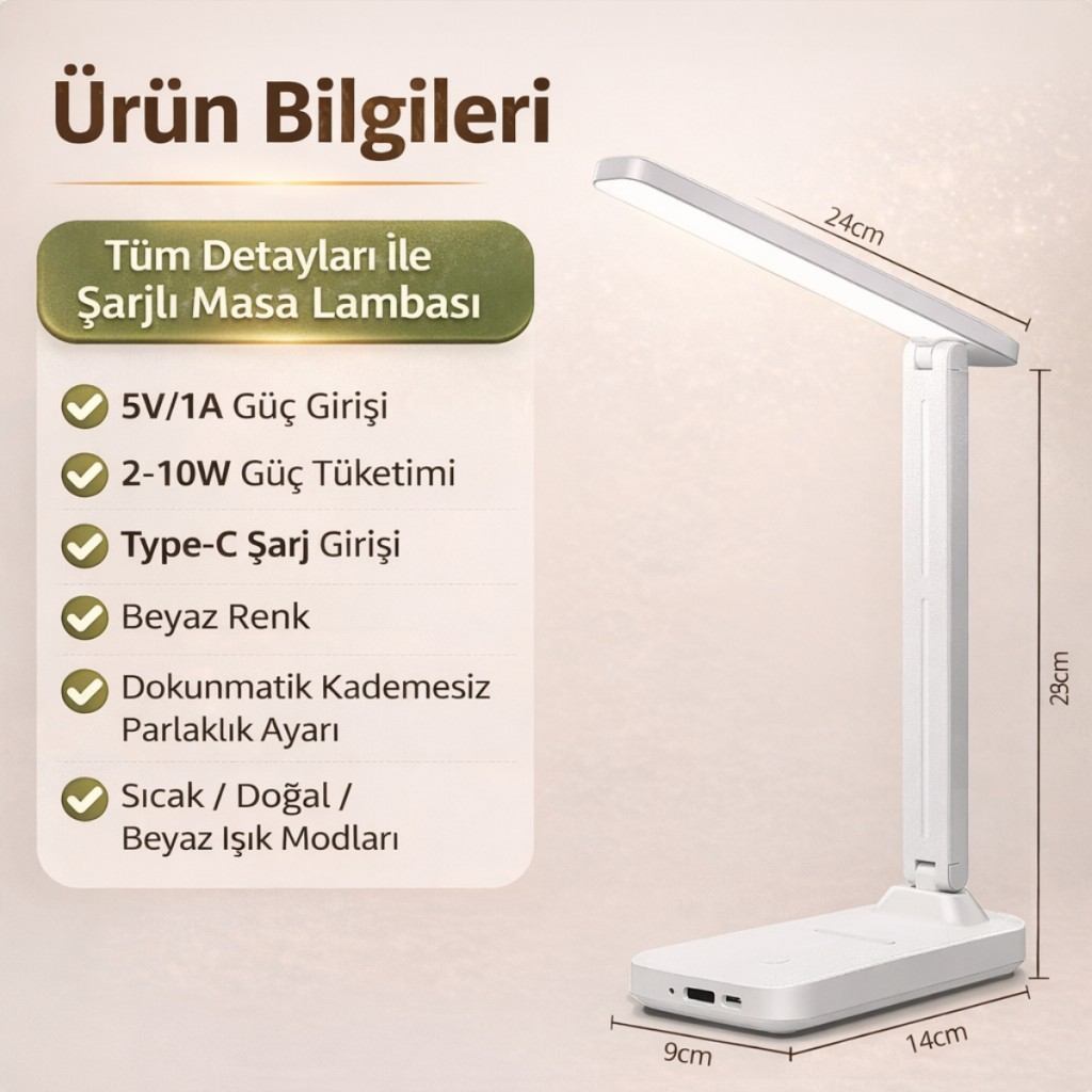 Polham Şarjlı Katlanabilir LED Masa Lambası | 3 Işık Modu | Göz Koruyucu | 800mAh | Telefon Tutuculu