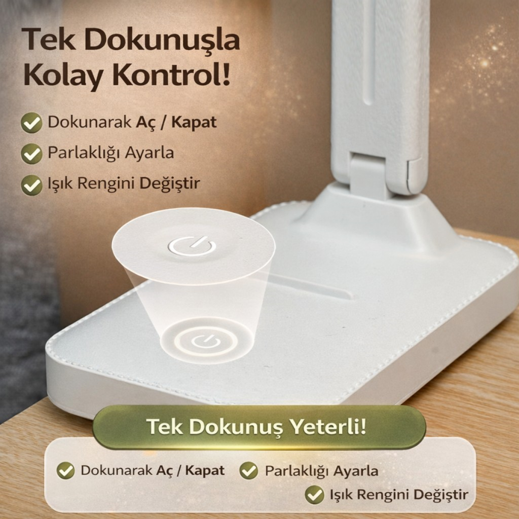 Polham Şarjlı Katlanabilir LED Masa Lambası | 3 Işık Modu | Göz Koruyucu | 800mAh | Telefon Tutuculu