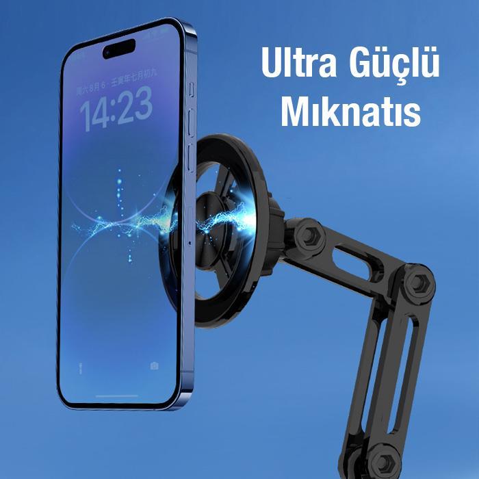 Polham Süper Manyetik Pro Magsafeli Manyetik Araç İçi Telefon Tutucu, Nano Yapışkanlı Torpido Üstü Telefon Tutucu