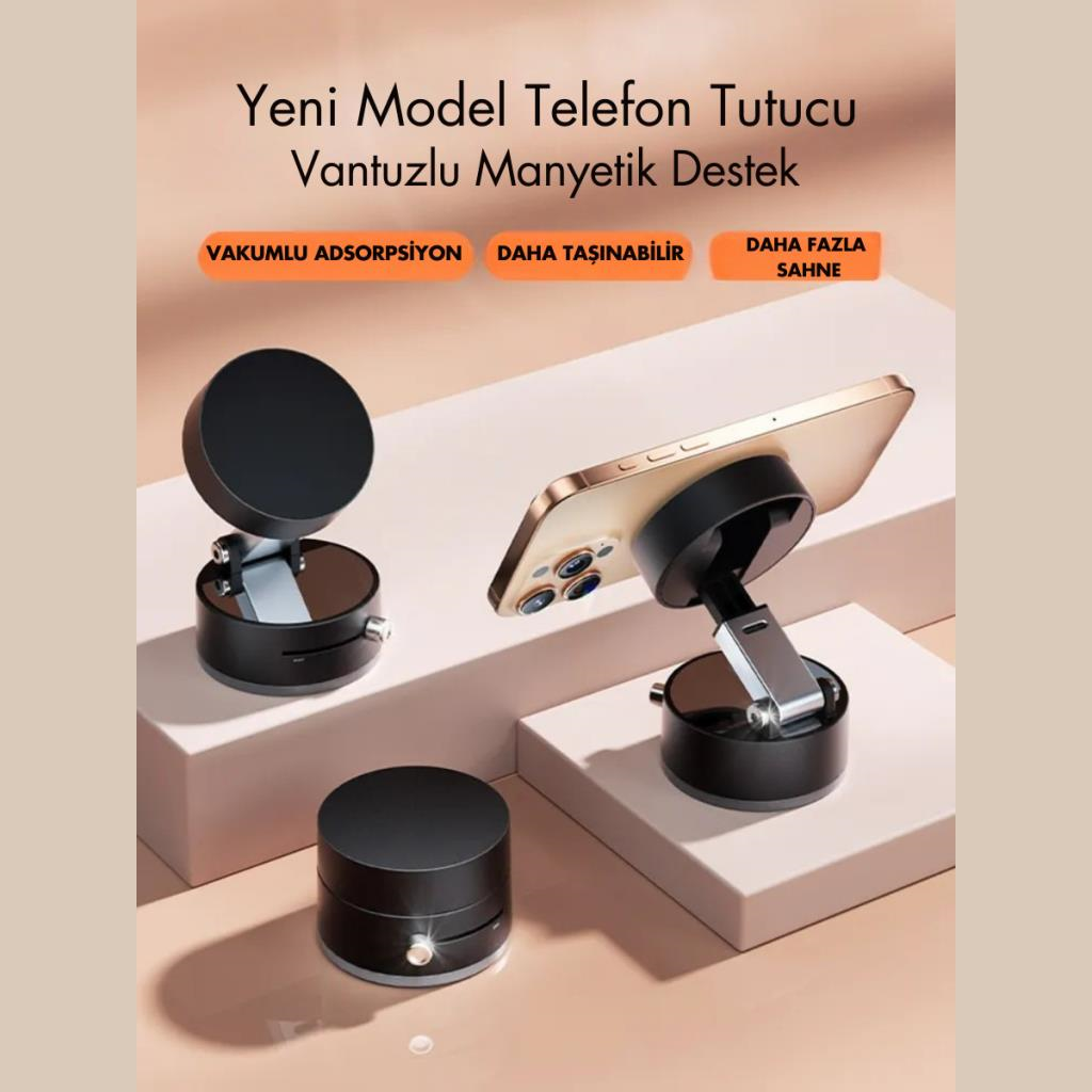 Polham Süper Vantuzlu Tüm Yüzeylere Uyumlu Telefon Tutucu, Araç İçi, Masaüstü, Dolap, Ayna İçin Telefon Tutucu