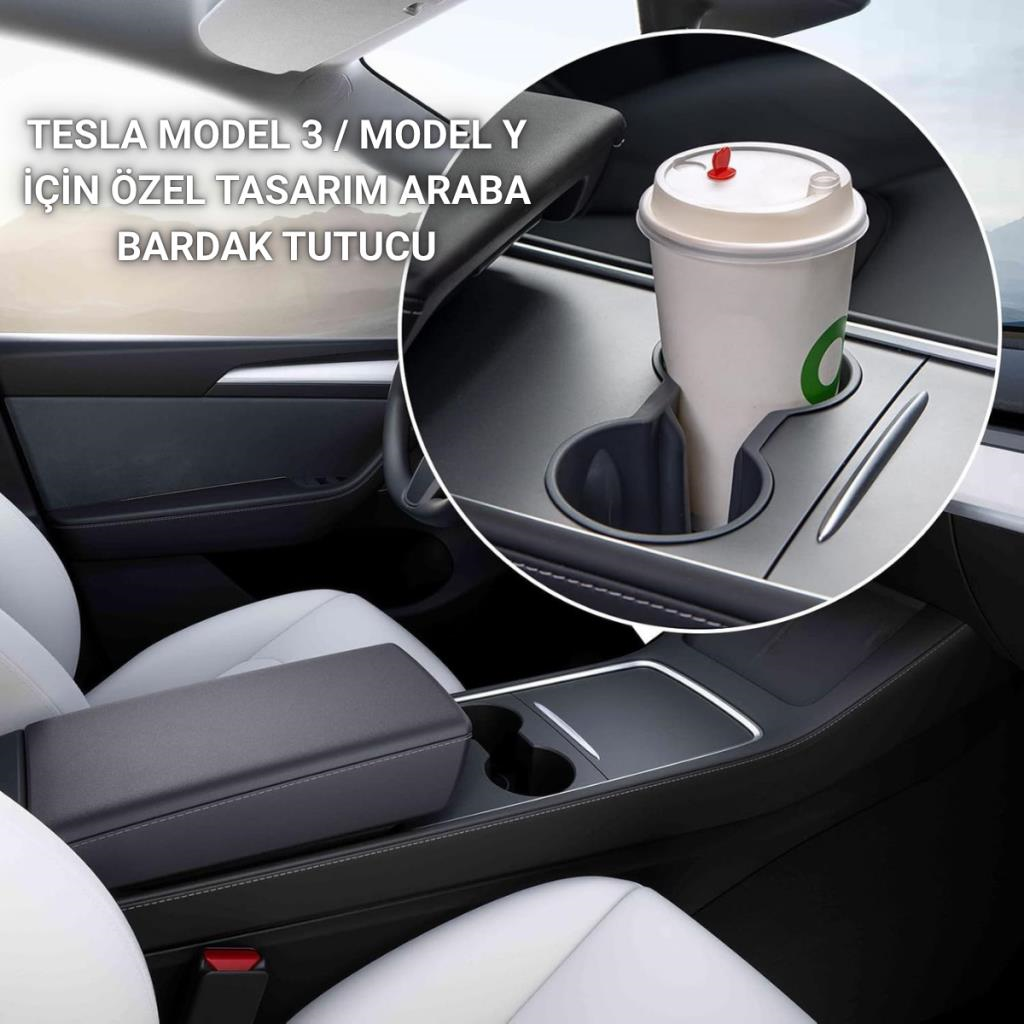 Polham Tesla Model 3 ve Model Y ile Uyumlu Bardak ve Şişe Tutucu, Temizlenebilir Çıkabilen Silikon Bardak Tutucu
