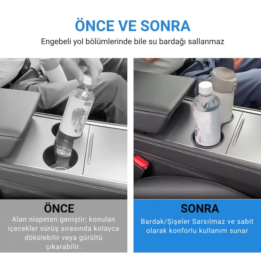Polham Tesla Model 3 ve Model Y ile Uyumlu Bardak ve Şişe Tutucu, Temizlenebilir Çıkabilen Silikon Bardak Tutucu