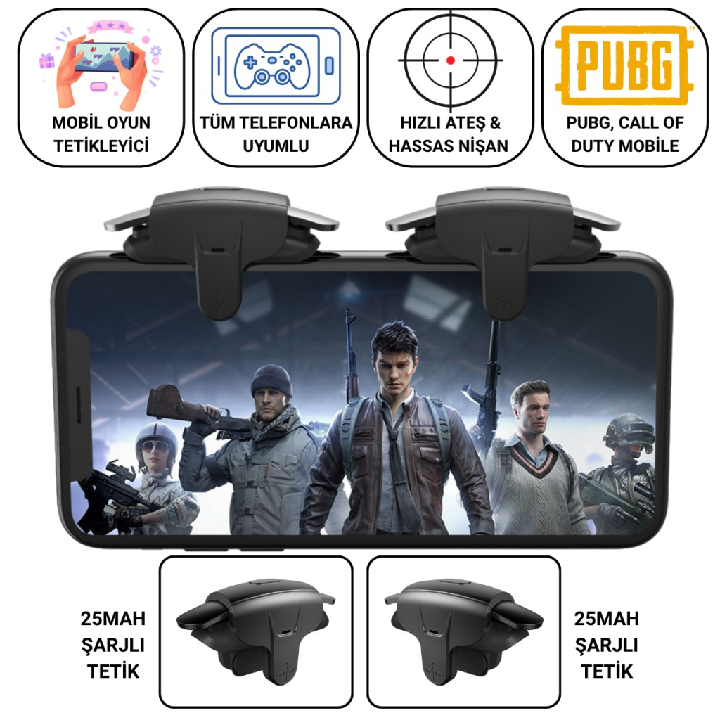 Polham Tüm Telefonlara Uygun PUBG ve Call of Duty Uyumlu Şarjlı Oyun Tetiği | Hızlı Ateş ve Hassas Nişan