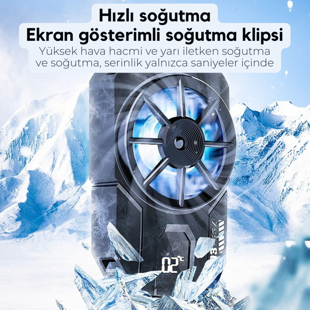 Polham Tüm Telefonlara Uyumlu 7000RPM Buz Tipi Soğutucu | Buz Mavisi LED Işık | Oyuncular İçin Özel Tasarım