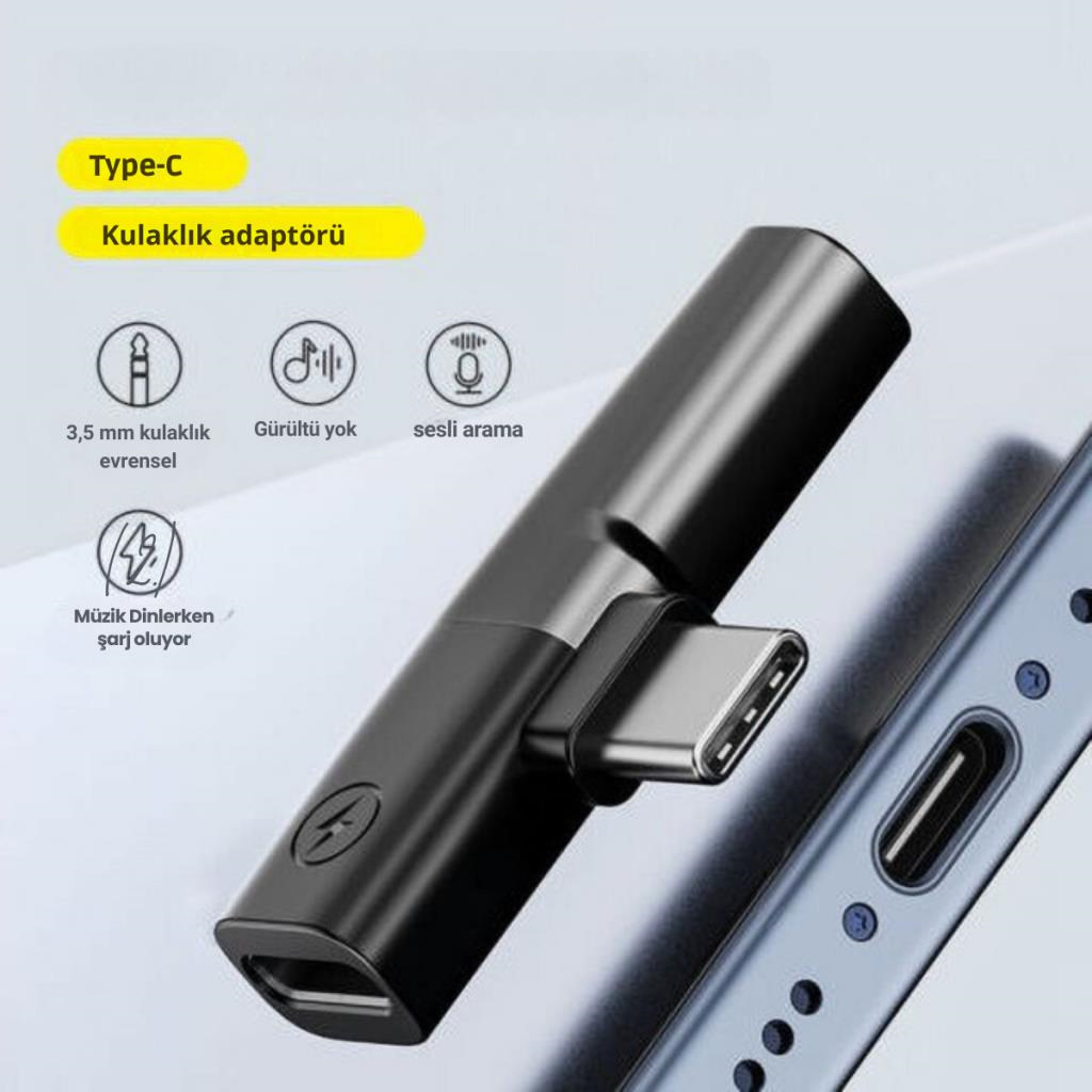 Polham Type C to 1X Type C ve 1x 3.5mm Aux Girişli Şarj ve Kulaklık Çoğaltıcı Adaptörü, 30W Şarj Destekli Çoğaltıcı