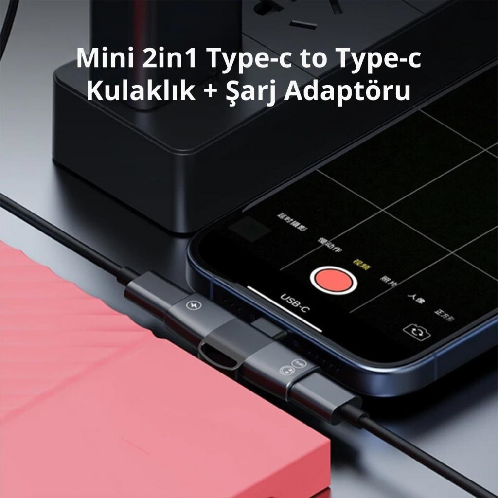 Polham Type C to 2x Type C Girişli Şarj ve Kulaklık Çoğaltıcı Adaptörü, 30W Şarj Destekli Çoğaltıcı