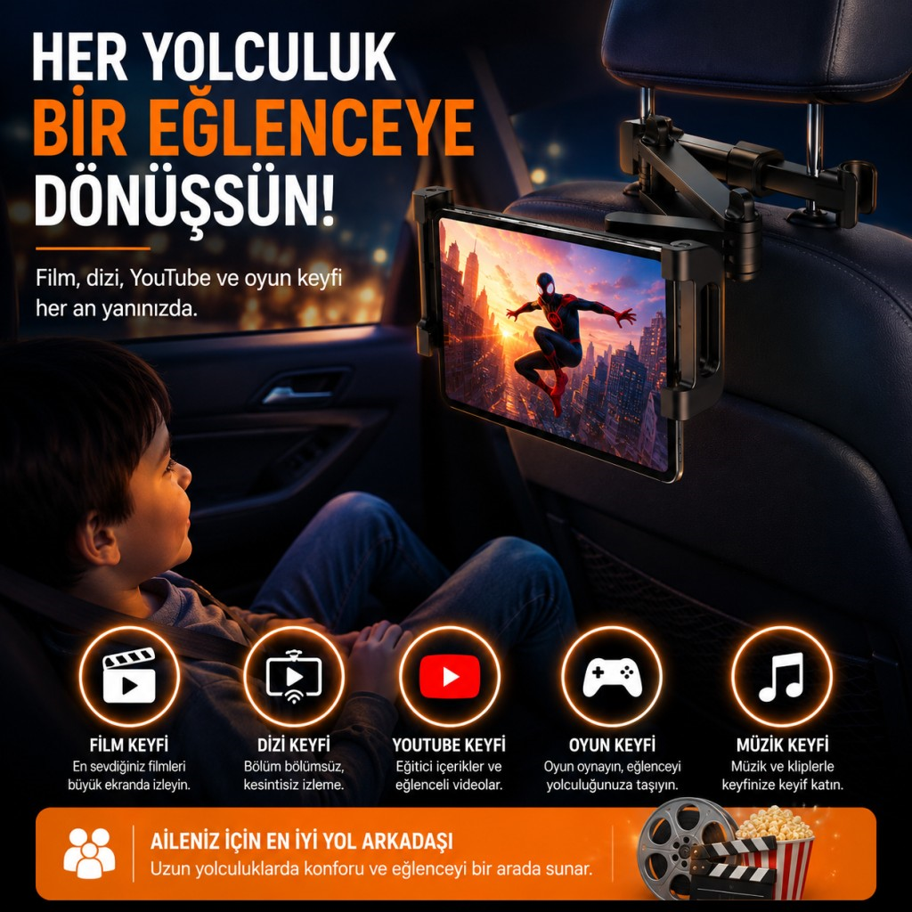 Polham Universal Araç Arka Koltuk Telefon ve Tablet Tutucu | 360° Dönebilen Telefon Standı Katlanabilir